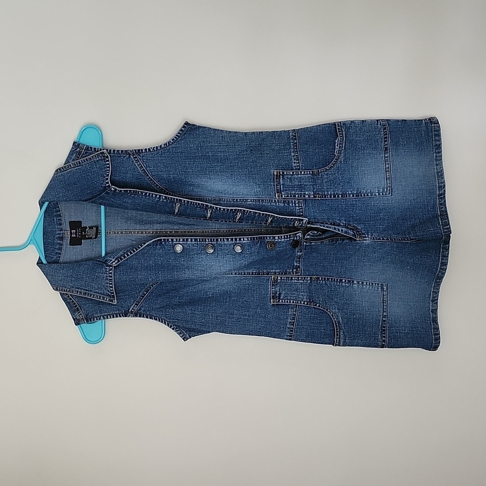 Emergency Exit Y2K button up stretch denim romper Large